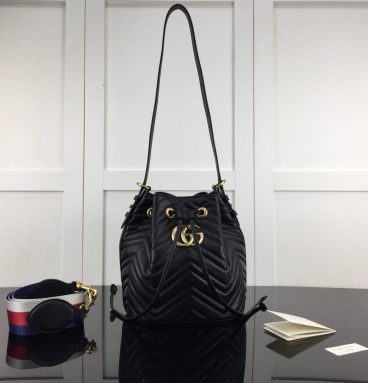 Gucci GG Marmont Quilted Leather Bucket Bag 476674 in Black