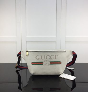 GUCCI Leather Gucci Print Small Belt Bag 527792 in white