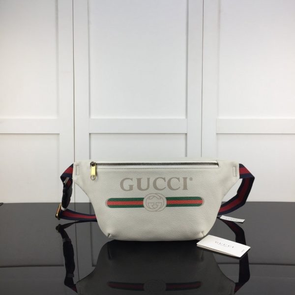 GUCCI Leather Gucci Print Small Belt Bag 527792 in white
