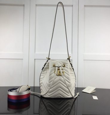 Gucci GG Marmont Quilted Leather Bucket Bag 476674 in white