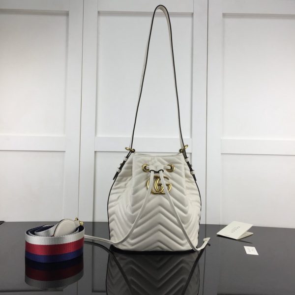 Gucci GG Marmont Quilted Leather Bucket Bag 476674 in white