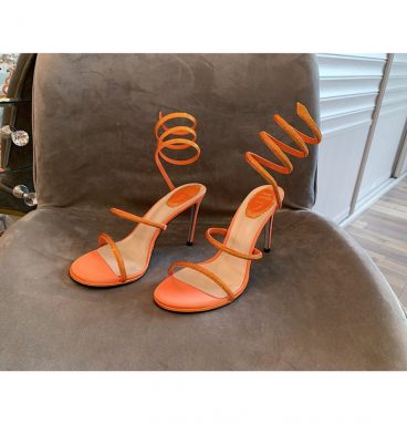 Rene Caovilla Satin Snake-coil Sandals Orange