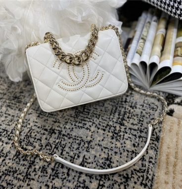 Chanel Lambskin, Studs & Gold-Tone Metal White Flap Bag