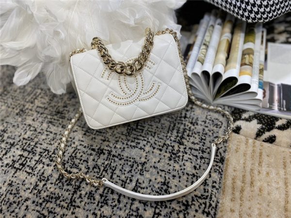 Chanel Lambskin, Studs & Gold-Tone Metal White Flap Bag