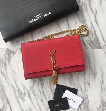 ysl caviar leather chain bag rose Red