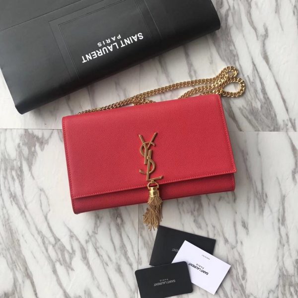 ysl caviar leather chain bag rose Red