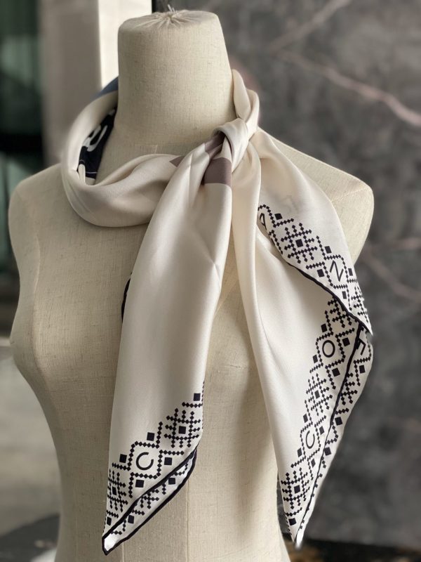 chanel silk scarf white