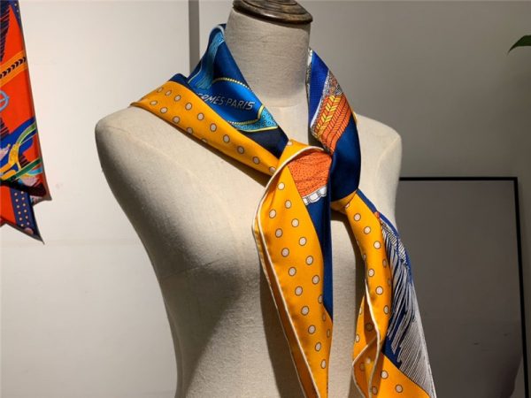 Hermes "Noble Saddle" Blue Silk scarf