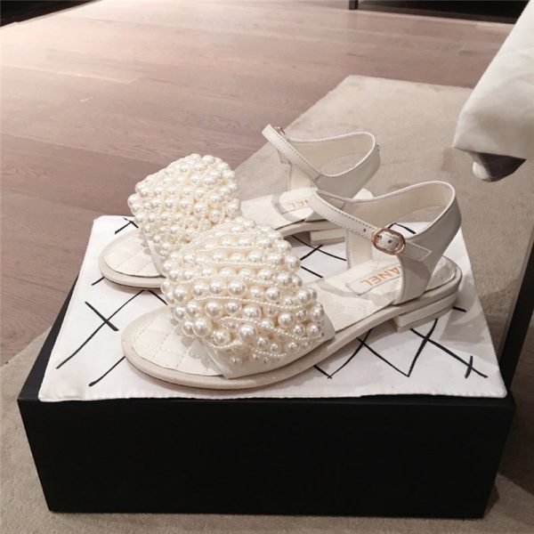 chanel pearls sandals white