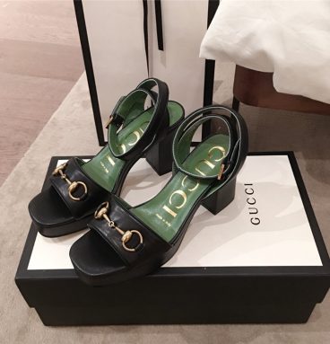 Gucci block heel sandals black