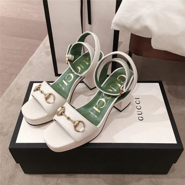 Gucci block heel sandals white