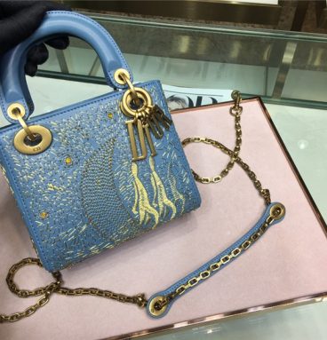 lady dior mini embroidery moon bag blue
