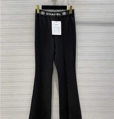 chanel elastic logo black pants