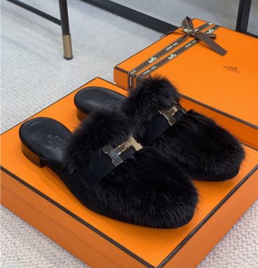 hermes mink loafers slippers