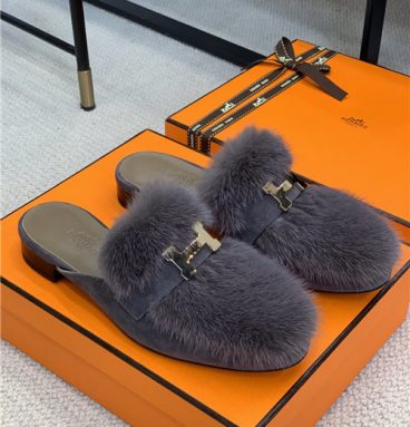 hermes mink loafers slippers