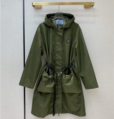 prada hooded long trench coat jacket