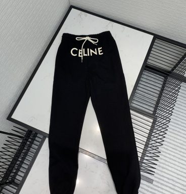 celine plain cotton logo pants