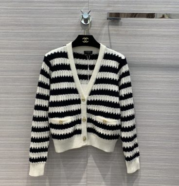 chanel striped wool cardigan