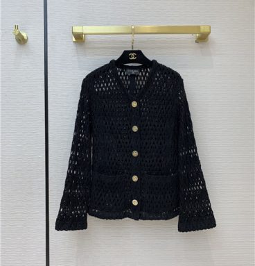 chanel black openwork knitted cardigan