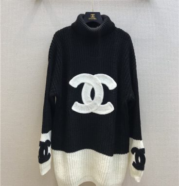 chanel high neck black and white sweater