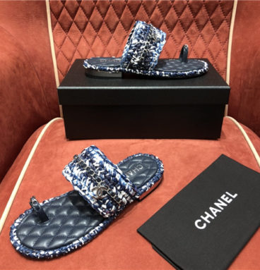 chanel woven flat slippers