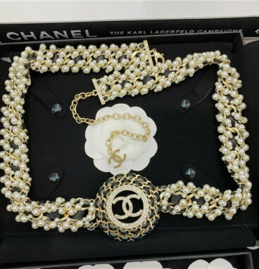 chanel pearl diamond leather belt