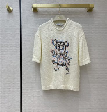 dior embroidered short sleeve sweater