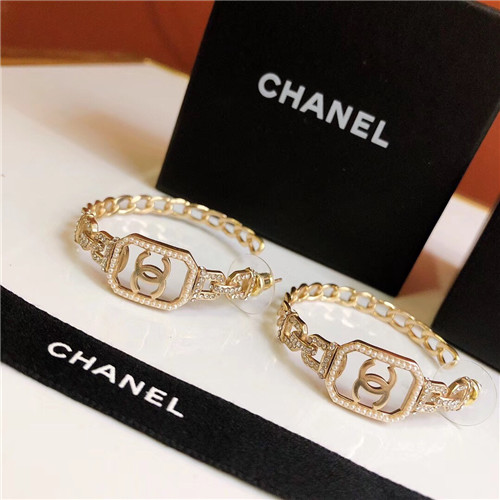 chanel chain square diamond pearl stud earrings