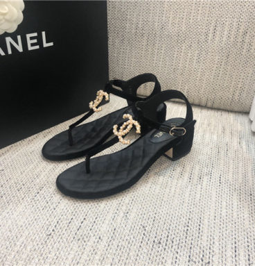 chanel pearl buckle flip flops sandals