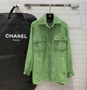 chanel tweed loose green jacket