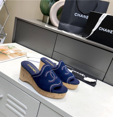 chanel platform wedge slippers