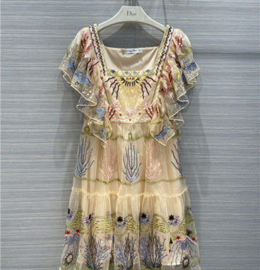dior embroidered flower mesh dress