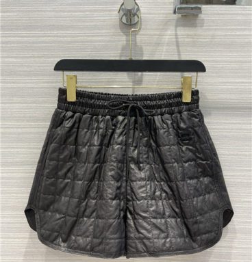 celine black plaid leather shorts