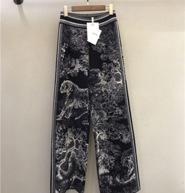 dior jungle animal cashmere wool wide-leg pants