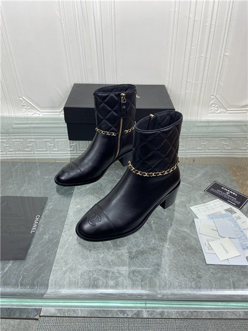 chanel chain thick heel ankle boots