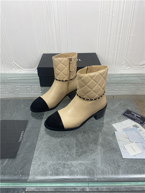 chanel chain thick heel ankle boots