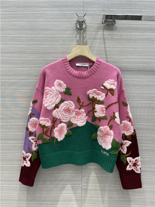 valentino embroidered flower cashmere sweater