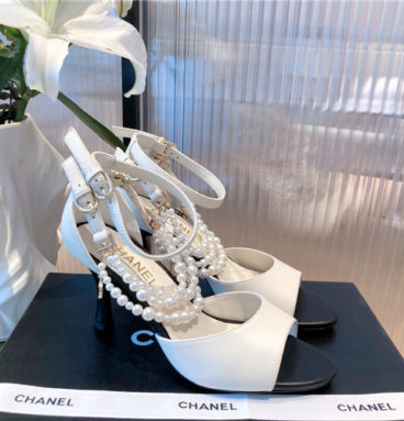 chanel high heel pointed pearl sandals