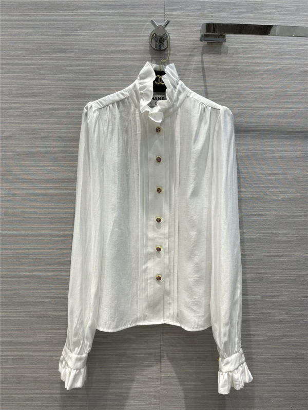 Chanel stand collar white shirt