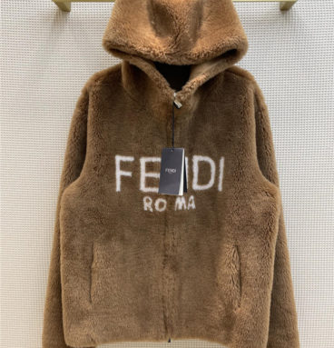 fendi sheep sheared hooded coat