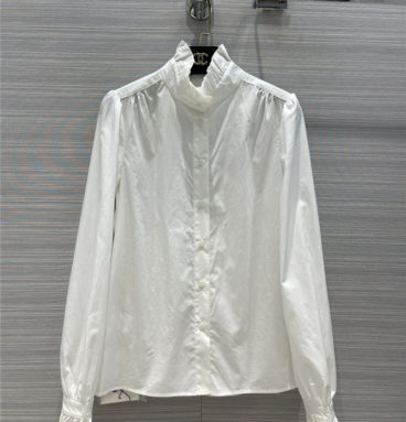 chanel stand collar white shirt