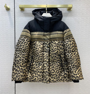 dior hooded leopard down jacket