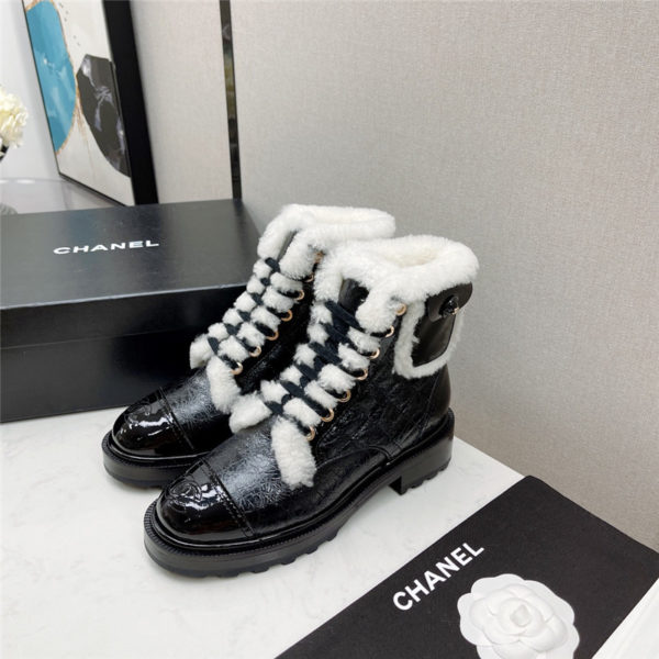 chanel motorcycle boots wool short boots