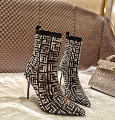 balmain pointed toe drill knit booties