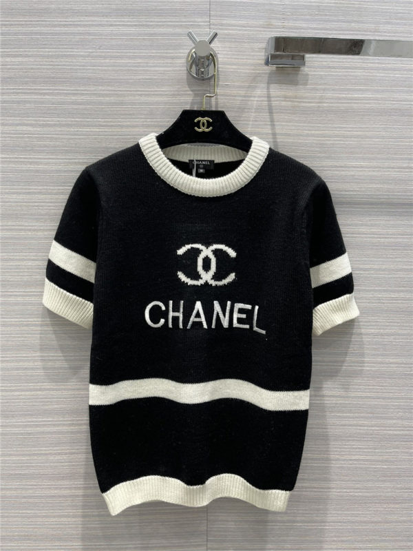 chanel knitted short sleeve sweater