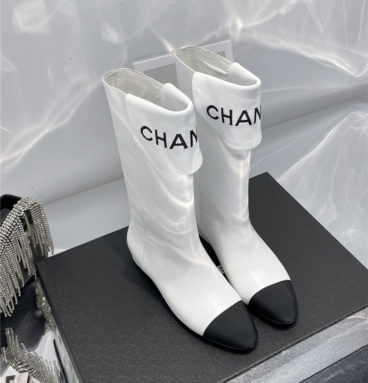 chanel embroidered long boots