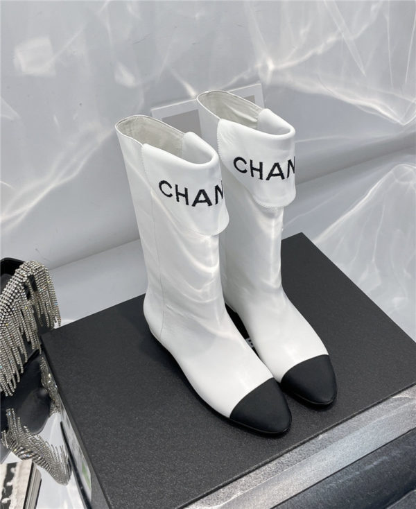 chanel embroidered long boots