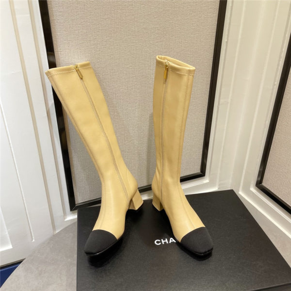 Chanel thick heel stretch long boots