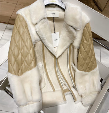 Celine rhombus embossed fur sheepskin coat