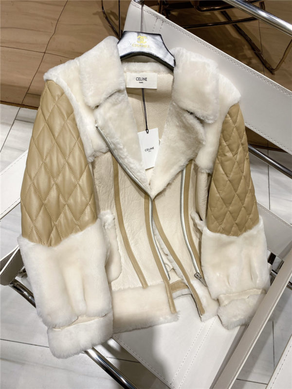 Celine rhombus embossed fur sheepskin coat